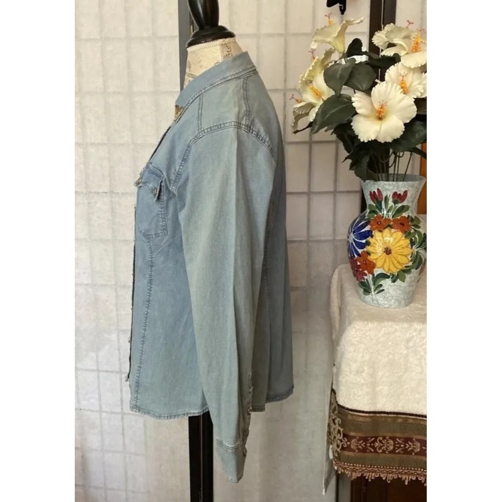Vintage Cristina V embellished bling Crystal Western Country Denim Shirt Top M - Picture 9 of 12